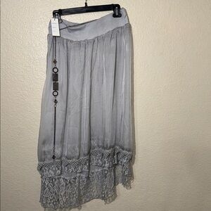 Fantasia XL Grey Tassel Lace Double-Layered Tulle Mesh Maxi Skirt NWT